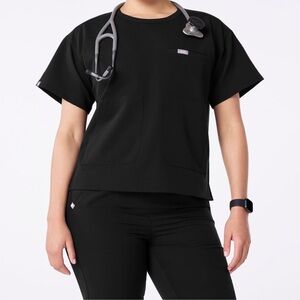 Figs Canela Crewneck Scrub Top (Black) Medium